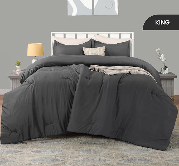 King Comforter Set 3 Piece Grey by Utopia Bedding, Comforters King Size, Bedding Comforters Sets, Down Alternative Soft Bed Set, 1 Comforter (90 x 102 inches) 2 Pillow Shams (20 x 36 inches)