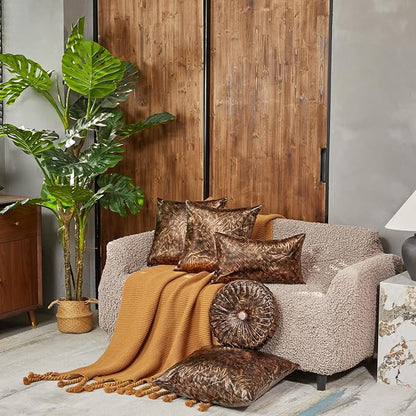 EUCIOR Round Decorative Pillow,Handmade Circle Pillow,Smooth Metallic Leather Round Pillows for Couch Home Decor Bedroom Living Room Bed Sofa