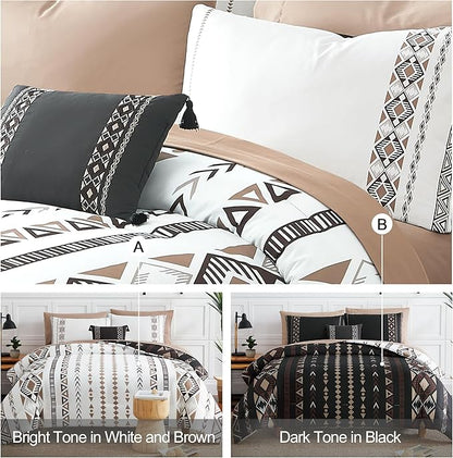 Geniospin Cal King Size Comforter Set- 7 Pieces Boho Bed in a Bag, Western Bedding Set for All Seasons, Reversible Aztec Bedding, Lightweight Comforter Bed Set with Sheets, Pillowcases & Shams