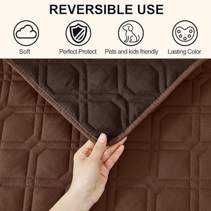 Smiry Reversible Waterproof Couch Covers for Sofa, Washable Dogs Pet Couch Covers for 3 Cushion Sofa Pet Friendly, Water Resistant Furniture Protector Slipcover, Geometric (40"x50", Brown/Chocolate)