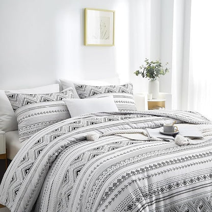 BOLINLIVING Comforter Set Queen Size, Boho Bed in a Bag 3 Pieces, Queen Soft Bohomian Comforter Set, Lightweight Breathable for All Seasons,1 Comforter & 2 Pillowcases (Grey 90×90 inch)