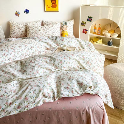 MKXI Garden Floral Comforter Twin XL Peach Blossom Pink White Floral Comforter Set Twin Size Botanical Bedding Comforter Pink Flowers Print Comforter Vintage Farmhouse Bed Comforters
