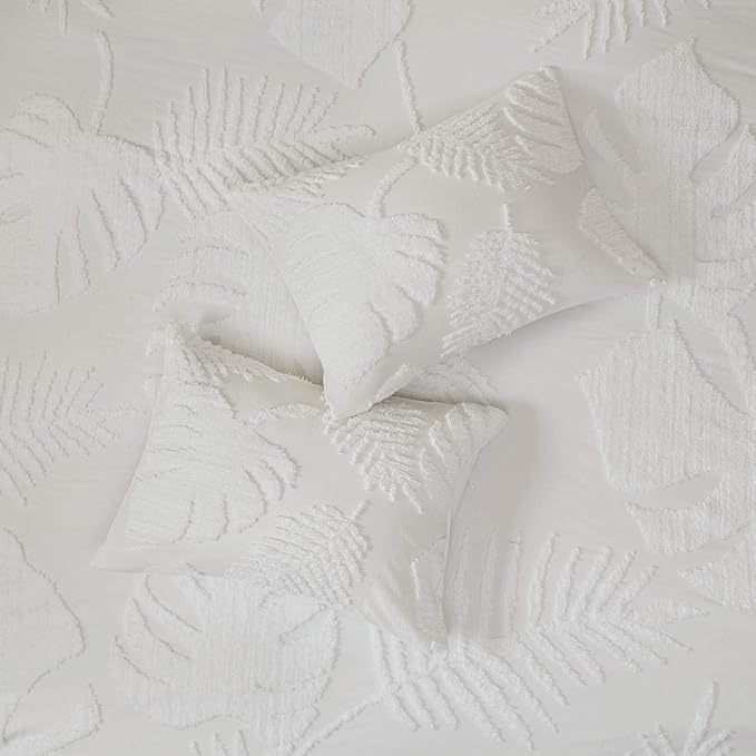 Madison Park Tufted Chenille Cotton Comforter, All Season Bedding Set, Matching Shams, Bahari, Coastal Palm Leaf Off White King/Cal King(104"x92") 3 Piece
