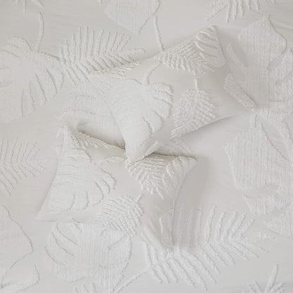 Madison Park Tufted Chenille Cotton Comforter, All Season Bedding Set, Matching Shams, Bahari, Coastal Palm Leaf Off White King/Cal King(104"x92") 3 Piece