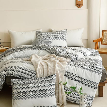 Cottonight Black Striped Comforter Set King Aztec Boho White Black Bedding Comforter Set King Modern Rustic Blanket Quilts Farmhouse Tribal Soft Breathable Comforter Set Women Men