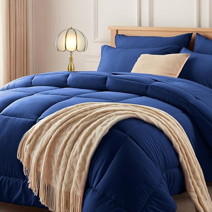 Newspin California King Comforter Set Blue - Bed in a Bag California King Size 7 Pieces, All Season Bed Set, Fluffy Comforter Set with Sheets, Sheet Set Quilt Blanket, Pillowcases & Shams