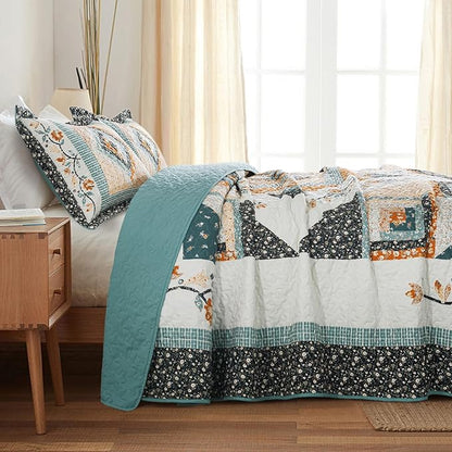 BEDIFANY Cotton California King Size Quilt Sets, Floral Lightweight King Size Bedspread (108 x 118 inch) Cotton Filling Oversized King Quilt Bedding Sets for All Seasons, 3 Pieces
