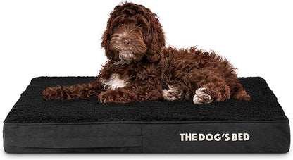 The Dog’s Bed Orthopedic Memory Foam Dog Bed Mattress, Plush Fabric, Grey with Blue Trim, M, 4-Inch