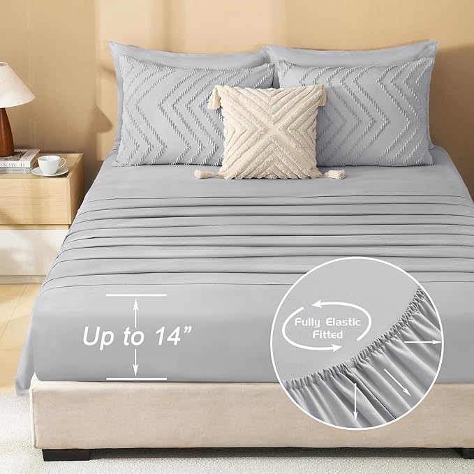 Litanika Light Grey Queen Size Comforter Set with Sheets - 7 Pieces Bed in a Bag Queen Boho Tufted Complete Bedding Sets with Comforter, Sheets, Pillowcases & Shams