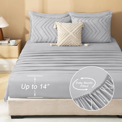 Litanika Light Grey Queen Size Comforter Set with Sheets - 7 Pieces Bed in a Bag Queen Boho Tufted Complete Bedding Sets with Comforter, Sheets, Pillowcases & Shams