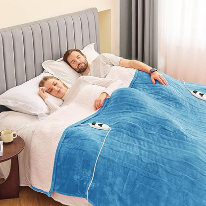 greenoak Heated Blanket Electric Queen Size 84"X90" Dual Control, Heating Blankets with 10 Levels 8 Hours Auto-Off, Soft Sherpa Fluffy House Warming Gifts for Grandma Seniors Momt,Pale Blue