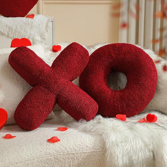 EastTree XO Pillows, Valentines Love XO Shaped Pillow, Wine Red Throw Pillows, Love Pillow Gifts, Ultra Soft Teddy Fleece Wedding Pillows, Women Girls Kid Room Decor, Valentine's Day Decor 14x14 Inch