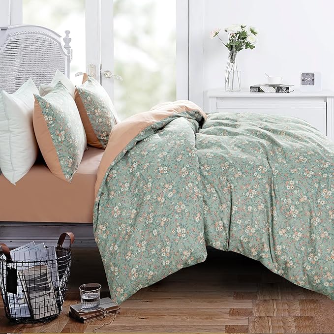 Floral Queen Comforter Set Soft Cute Floral Bedding Comforter Sets Garden Style Flower Print Botanical Flowers Queen Comforter Set for All Seasons 1 Comforter and 2 Pillowcases