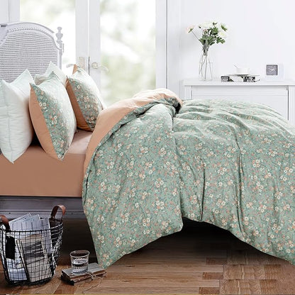 Floral Queen Comforter Set Soft Cute Floral Bedding Comforter Sets Garden Style Flower Print Botanical Flowers Queen Comforter Set for All Seasons 1 Comforter and 2 Pillowcases