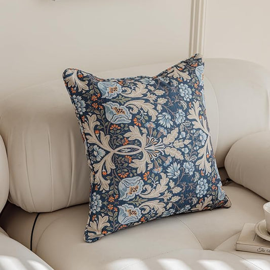 Throw Pillow Covers with Insert Included, with Embroidered Detail, 18 x 18 inches, Decorative Throw Pillow for Sofa Couch Bed (Navy Blue Floral, 18" L x 18" W)