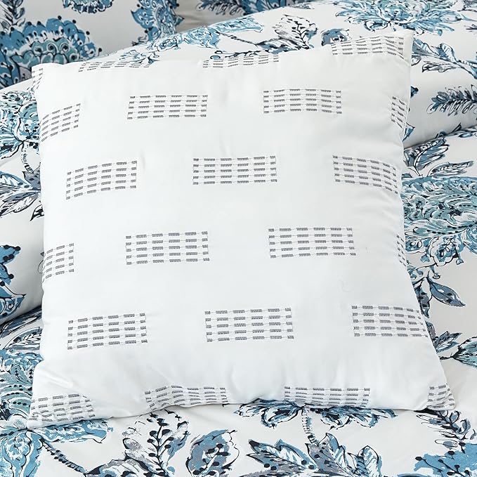 Modern Threads 5-Piece Printed Comforter Set, Athenas King in White and Teal – Soft Comforter, 2 Pillow Shams, and 2 Decorative Pillows
