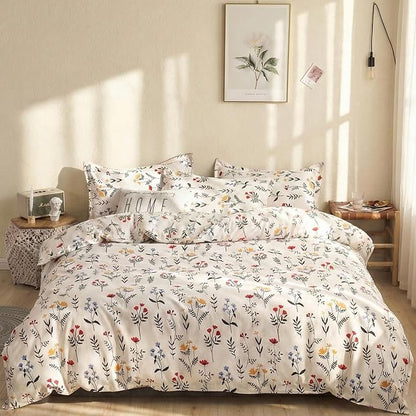 100% Cotton Comforter Queen Size Red and Yellow Floral Bedding Set Reversible Botanical Comforter Set 3 Pcs Cottagecore Soft Breathable Bedding Sets for All Season