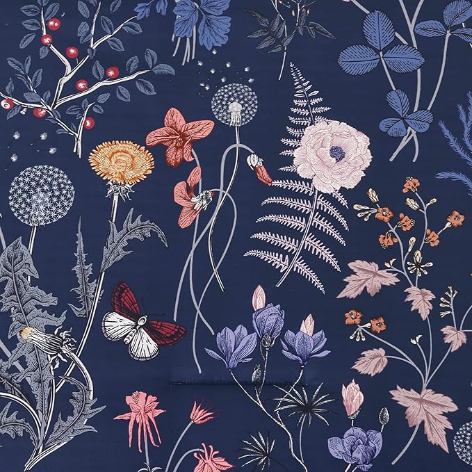 Yiran King Size Comforter Set, 7 Pieces Navy Blue Floral Soft Bedding Sets, King Bed in a Bag with Botanical Flowers Winter Comforter, Sheets, Pillowcases & Shams