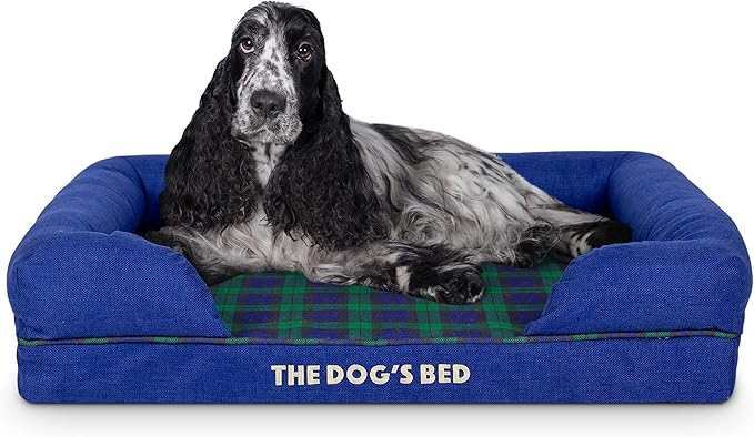 The Dog’s Bed Orthopedic Memory Foam Dog Bed with Bolsters, Oxford Fabric, Black Watch Tartan, M