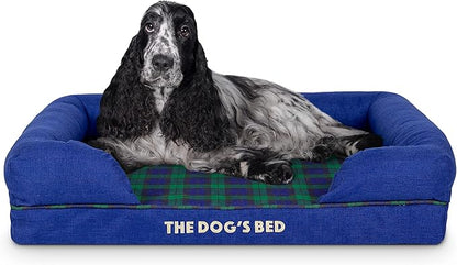 The Dog’s Bed Orthopedic Memory Foam Dog Bed with Bolsters, Oxford Fabric, Black Watch Tartan, M