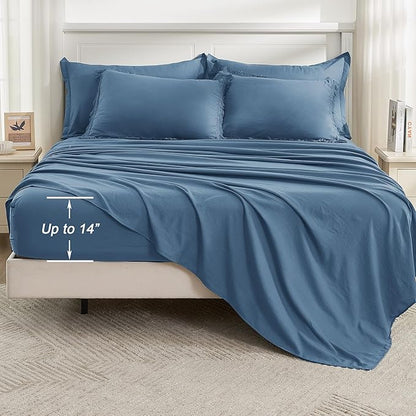 Andency Full Size Comforter Set Sea Blue -7 Pieces Boho Tassel Bed in a Bag Soft Lightweight Bedding Sets, Fringe All Season Bed Set with Comforter, Sheets, Pillowcases & Shams