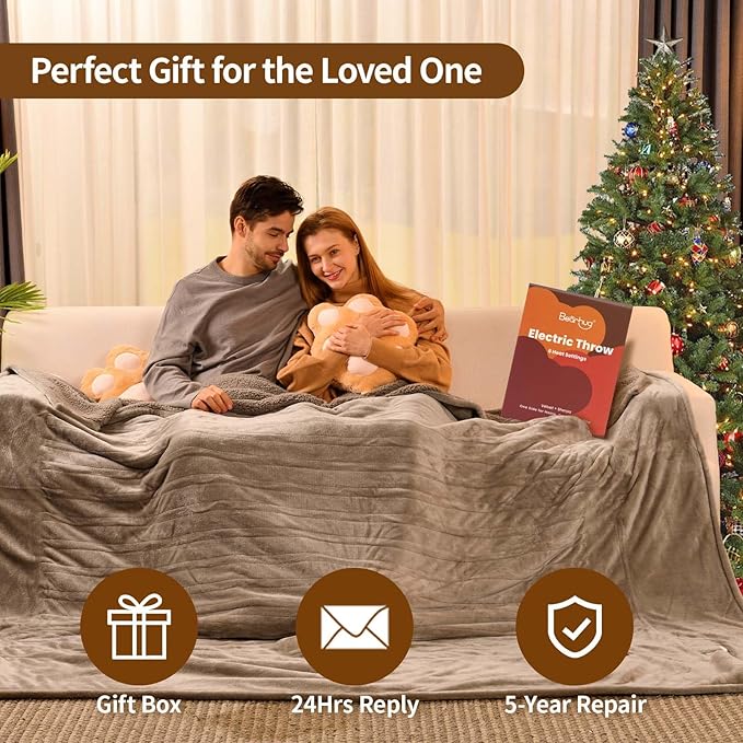 Bearhug Electric Blanket Full Size 77" x 84", Velvet & Sherpa Heated Blanket, 10 Heating Levels & 1-12H Auto Off, Over-Heat Protect, ETL, Machine Washable
