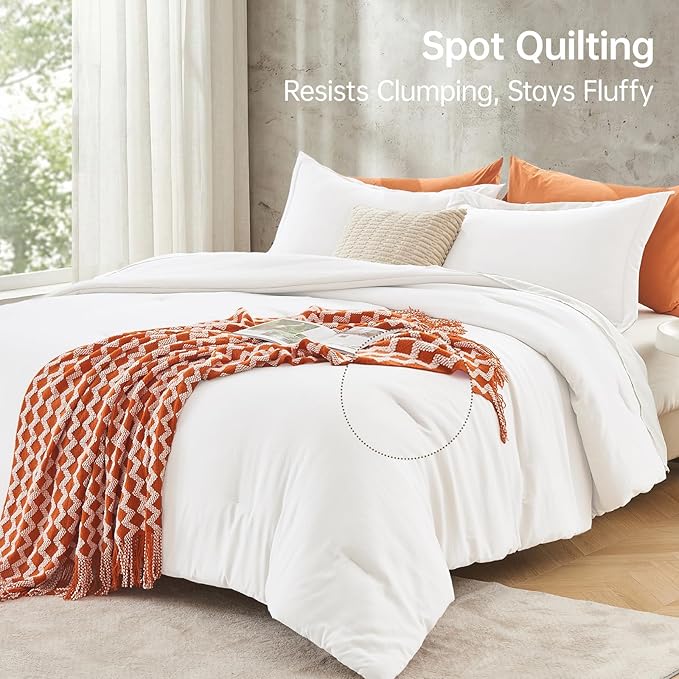 MUXHOMO King Size Comforter Set, All Season Ultra Soft Down Alternative Bedding - 3 Piece Lightweight Bed Set Includes 1 Comforter (104"x90") and 2 Pillow Shams (20"x36"), Wihte