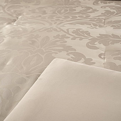 Chezmoi Collection Valor 7-Piece Queen Bed in a Bag, Champagne Luxury Jacquard Floral Comforter with Sheets Set for All Season