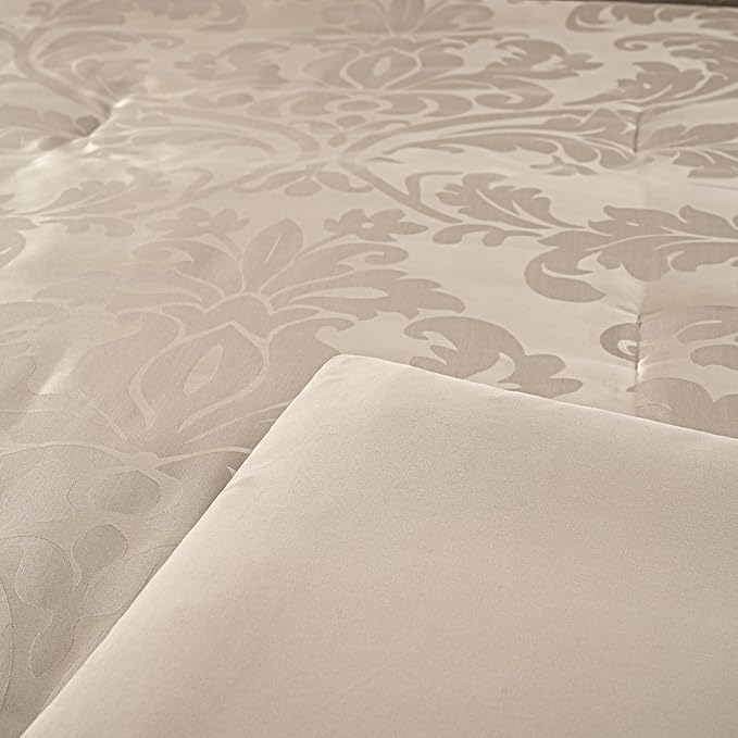 Chezmoi Collection Valor 7-Piece California King Bed in a Bag, Champagne Luxury Jacquard Floral Comforter with Sheets Set for All Season
