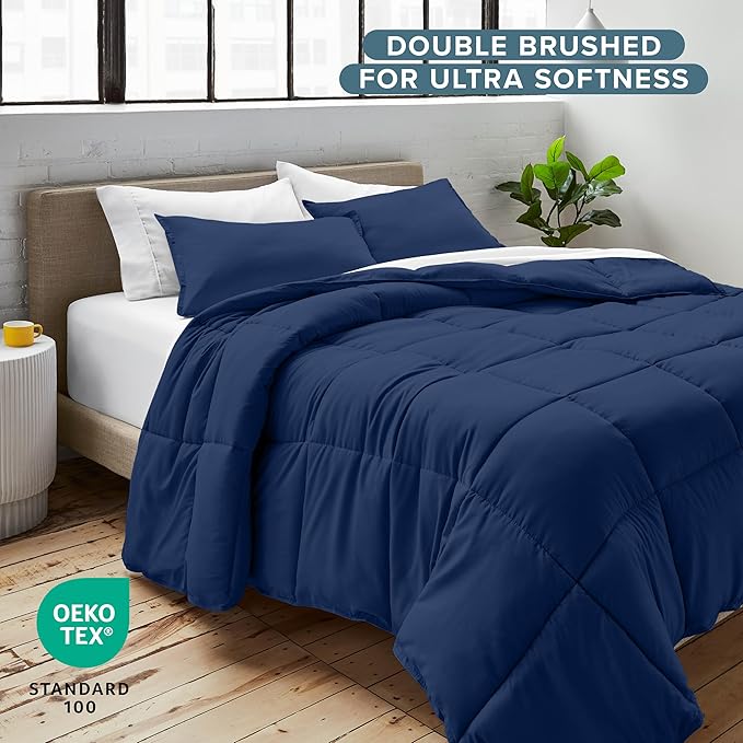 Bare Home Comforter Set - Oversized King Size - Ultra-Soft - Goose Down Alternative - Premium 1800 Series - All Season Warmth (Oversized King, Dark Blue)