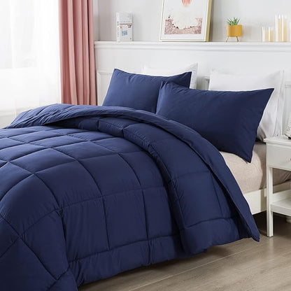 DOWNCOOL Twin Comforter Set -All Season Bedding Comforters Sets with 1 Pillow Case -2 Pieces Bed Set Down Alternative Comforter Set -Blue Twin Bedding Sets(64"x88")