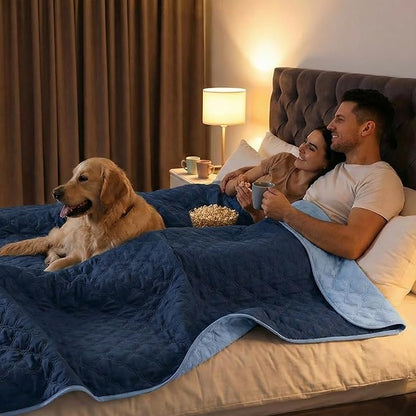 Waterproof Dog Blanket, Couch Cover for Dogs Washable, Reversible Dog Bed Cover, Couch Furniture Protector. (Dark＆Light Blue, 52 X 82 Inch - 1 Pack)