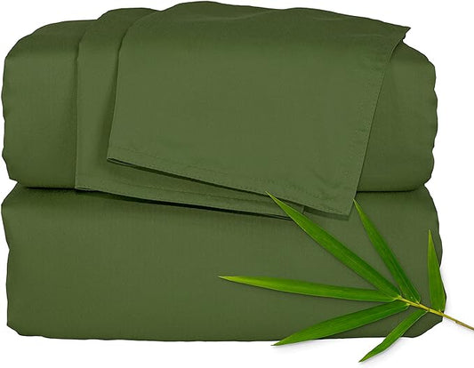 Pure Bamboo Queen Sheets, Genuine 100% Organic Viscose Derived from Bamboo Bed Sheet Set, Luxuriously Soft & Cooling, Double Stitching, 2 Year Quality Promise (Queen, Pesto)
