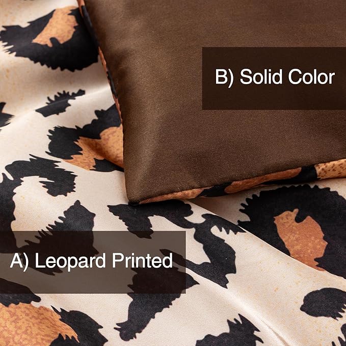 A Nice Night Leopard Printed，Coffee Brown Satin Silky Soft Quilt Sexy Luxury Super Soft Microfiber Comforter Quilt Bedding Comforter Set Full/Queen, Light Weighted (Coffee, Queen(88-by-88-inches))