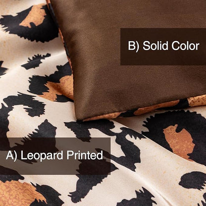 A Nice Night Leopard Printed，Coffee Brown Satin Silky Soft Quilt Sexy Luxury Super Soft Microfiber Comforter Quilt Bedding Comforter Set Full/Queen, Light Weighted (Coffee, Queen(88-by-88-inches))