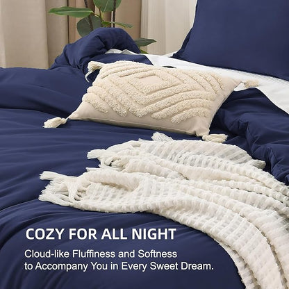 Litanika Comforters Navy Blue Super King Plus Size, 3 Pieces Lightweight Solid Bedding Set & Collections, All Season Fluffy Bed Set (128x120In Comforter & 2 Pillowcases)