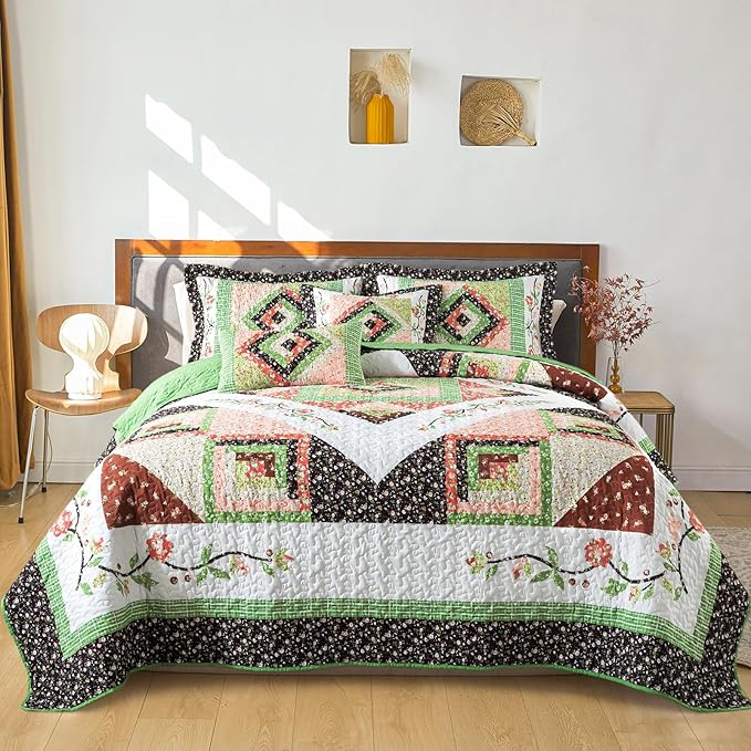BEDIFANY King Size Comforter Set - Lightweight Cotton Filling Bedspread King Size (98 x 106 inch) - Comfortable Farmhouse Quilt Bedding Sets for Bed Decorations - All Seasons, 3 Pieces
