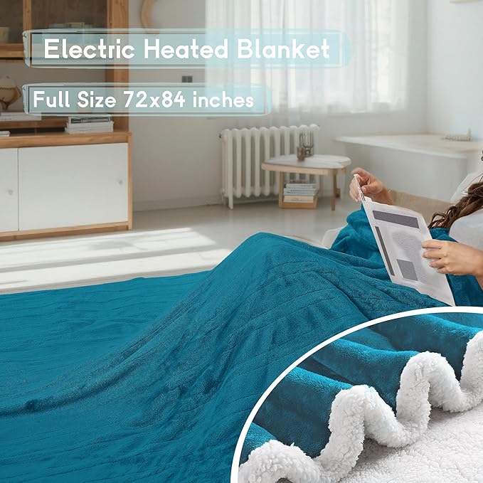Heated Blanket Electric Blanket Full Size 72''x84'' with 9 Heating Levels, 1-10 Hour Auto Shut Off, Machine Washable, Flannel & Sherpa Soft Warming Blanket for Couch, Bed, Office - Dark Green