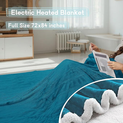 Heated Blanket Electric Blanket Full Size 72''x84'' with 9 Heating Levels, 1-10 Hour Auto Shut Off, Machine Washable, Flannel & Sherpa Soft Warming Blanket for Couch, Bed, Office - Dark Green