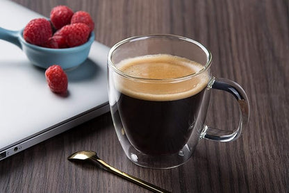 CNGLASS Insulated Espresso Glass Mugs 5.4oz/160ml, Small Clear Coffee Mugs Set of 2, Double Wall Glass Cups with Handle for Tea and Macchiato