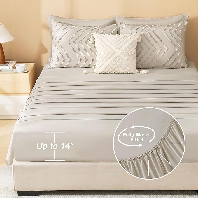 Litanika Oversized King Comforter Set with Sheets 120x120, 7 Pieces Super King Bed in a Bag Boho Tufted Bedding Comforter Sets Oatmeal