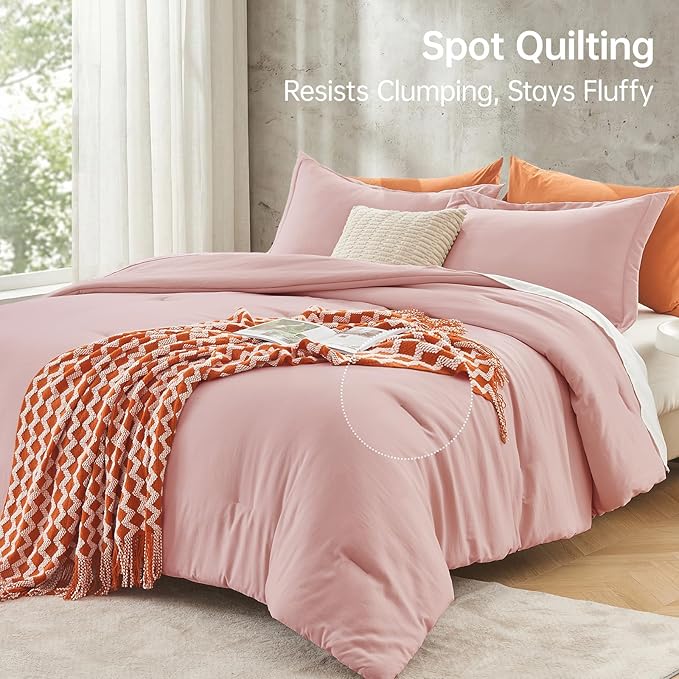 MUXHOMO Queen Comforter Set, All Season Ultra Soft Down Alternative Bedding - 3 Piece Lightweight Bed Set Includes 1 Comforter (90"x90") and 2 Pillow Shams (20"x26"), Rose Gold