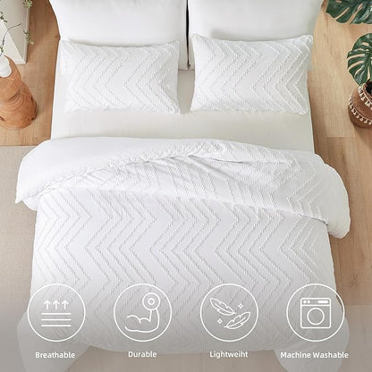 YIRDDEO White Comforter King Size 3Pcs, Boho Comforter Set King White Farmhouse Vertical Tufted Bedding Sets, Lightweight Neutral Boho Bed Set (1 Comforter, 2 Pillowcases)