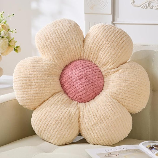 Flower Pillow, Ivory Throw Pillows Cute Daisy Decorative Pillow Cushion Seating Home Decorative for Bed, Sofa, Couch