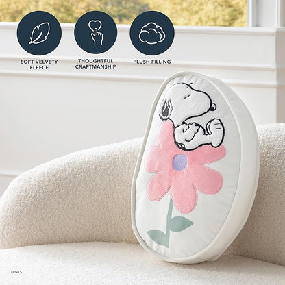 Berkshire Peanuts® Plush Throw Pillow, Gift Idea, Snoopy Cute Character Shaped Cushion, Soft Cozy Decor for Bed Couch Chair(Snoopy Flower Nap Pillow All Colorways, 15.5’’ L)