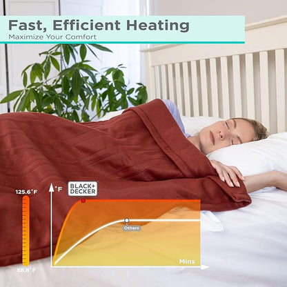 BLACK+DECKER Heated Blanket Electric Throw, Fleece Electric Blanket, Heating Blanket with 4 Heating Levels, 3H Timer, Auto Shutoff, Fast Heating (50x60 inches, Mushroom)