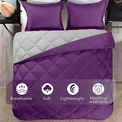 downluxe Twin Comforter Set - Purple and Grey Twin Comforter, Soft Bedding Sets for All Seasons -2 Pieces - 1 Comforter (66"x92") and 1 Pillow Sham(20"x26")