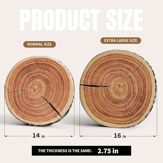 HYSEAS Decorative Round Throw Pillow, 3D Digital Print Comfortable Kids Funny Cute Wood Log Pillow Circle Seating Floor Cushion for Home, Couch, Sofa, Bedroom, Living Room, Stump, 16 x 2.75 Inch