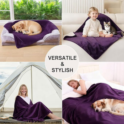 Smiry Waterproof Dog Bed Blanket, Leakproof Pet Throw Blanket for Bed Couch Sofa, Reversible Sherpa Fleece Furniture Protector Cover for Small Medium Large Dogs Cats (Purple, 40x57 inches)