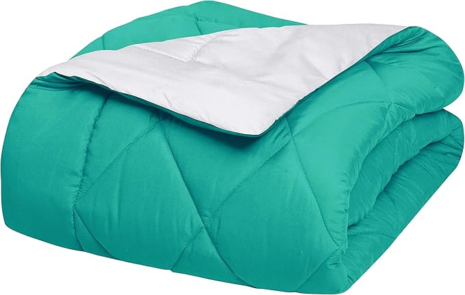 Elegant Comfort Goose Down Alternative -Diamond-Stitched- Quilted 2-Piece Reversible Comforter Set/Duvet Insert Soft Bedding-Medium Warmth for All Seasons, Twin/Twin XL, Teal/White